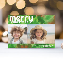 2写真 – メリークリスマス – 絞り染め赤グリーン シーズンカード
