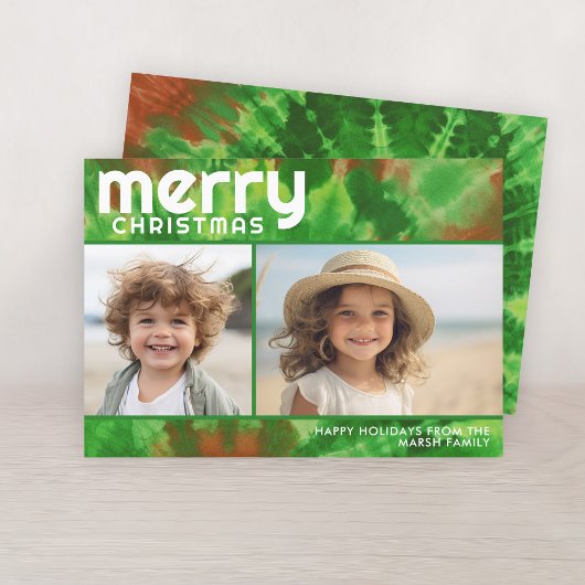 2写真 – メリークリスマス – 絞り染め赤グリーン シーズンカード