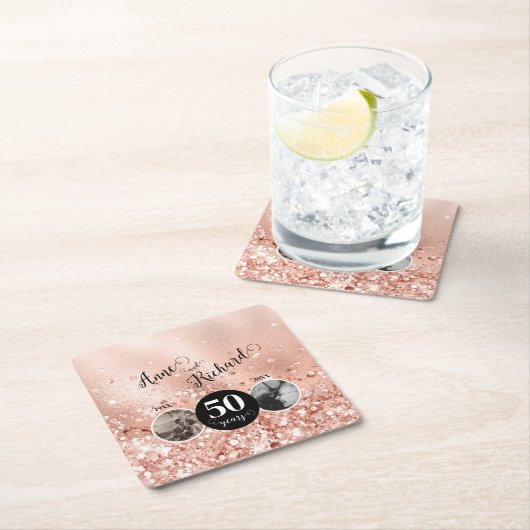 2写真「Then and Now」結婚の記念日 スクエアペーパーコースター (インサイチュ)