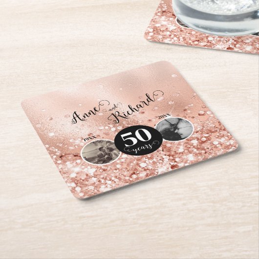 2写真「Then and Now」結婚の記念日 スクエアペーパーコースター (アングル)