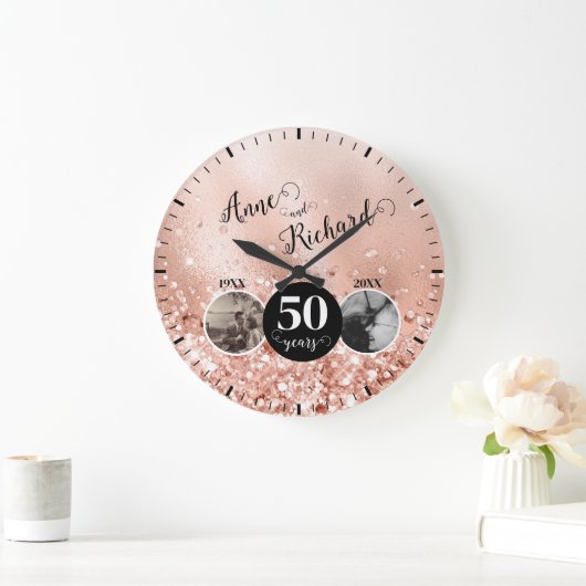 2写真「Then and Now」結婚の記念日 ラージ壁時計 (ホーム)