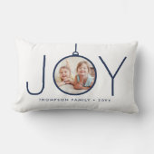 2写真JOYネイビーブルーホワイトシックモダンクリスマス ランバークッション (正面)