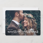 2写真Newlyweds 1stクリスマス結婚したホワイト文字 シーズンカード (正面)