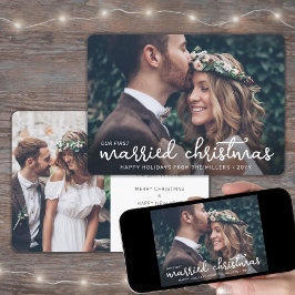 2写真Newlyweds 1stクリスマス結婚したホワイト文字 シーズンカード