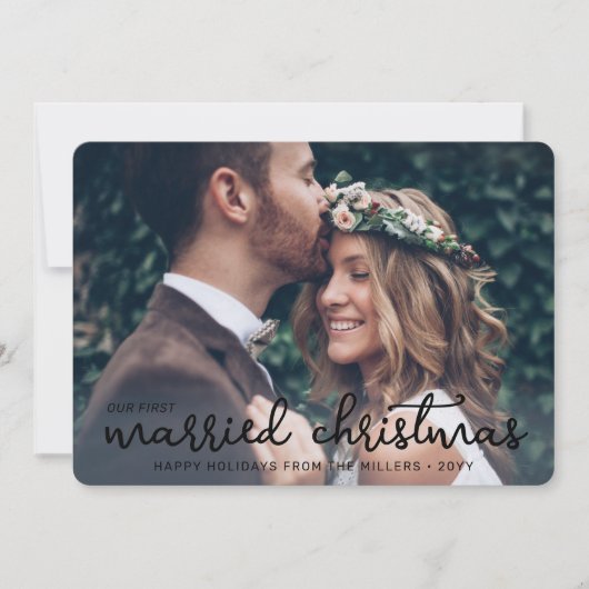 2写真Newlyweds 1st結婚した Christmas Black文字 シーズンカード (正面)