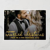 2写真Newlyweds 1st結婚した Christmas Script 箔シーズンカード (正面)