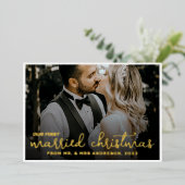 2写真Newlyweds 1st結婚した Christmas Script 箔シーズンカード (立ち正面)