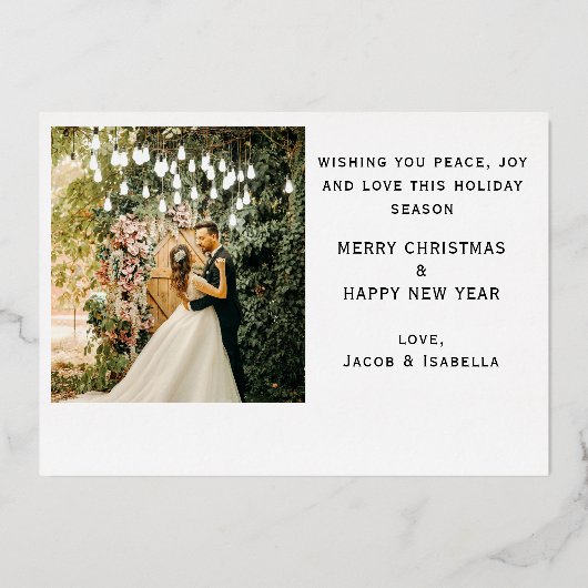 2写真Newlyweds 1st結婚した Christmas Script 箔シーズンカード (裏面)