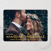 2写真Newlyweds 1st結婚した Christmas Script 箔シーズンカード (正面)