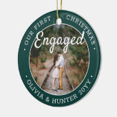 2写真Our初めてのクリスマス婚約したグリーン&ホワイト セラミックオーナメント (左)