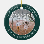 2写真Our初めてのクリスマス婚約したグリーン&ホワイト セラミックオーナメント (裏面)