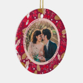 2写真Our初めてのクリスマス婚約したダークピンクレッド セラミックオーナメント (右)