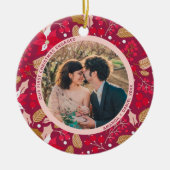 2写真Our初めてのクリスマス婚約したダークピンクレッド セラミックオーナメント (正面)
