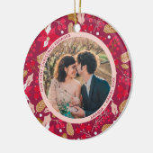 2写真Our初めてのクリスマス婚約したダークピンクレッド セラミックオーナメント (左)