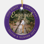 2写真Our初めてのクリスマス婚約した紫&金ゴールド セラミックオーナメント (正面)