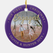 2写真Our初めてのクリスマス婚約した紫&金ゴールド セラミックオーナメント (裏面)