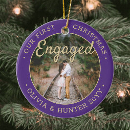 2写真Our初めてのクリスマス婚約した紫&金ゴールド セラミックオーナメント