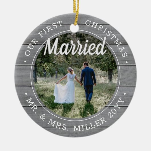 2写真Our初めてのクリスマス結婚したグフェイクレイ材 セラミックオーナメント (正面)