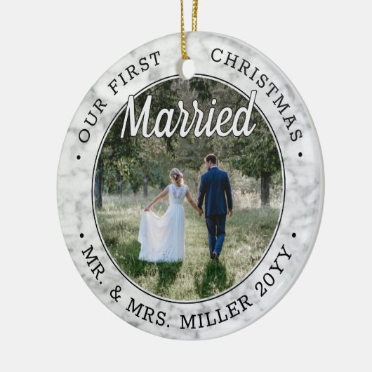 2写真Our初めてのクリスマス結婚したフェイク大理石 セラミックオーナメント (左)