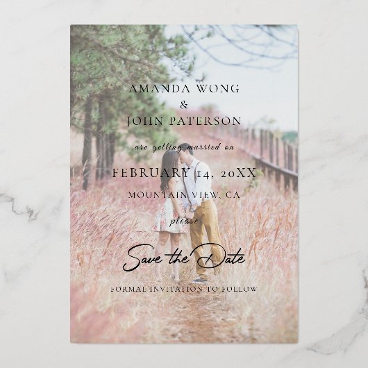 2写真Save The Date結婚式招待状金ゴールド 箔招待状 (裏面)