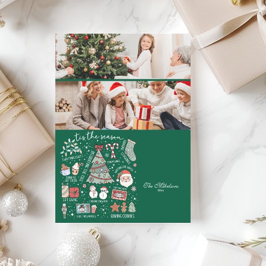 2写真Tis The Seasonレトログリーンクリスマス シーズンカード