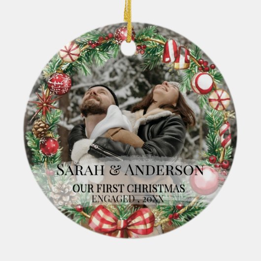 2写真Zengedの私たちの婚約した初めてのクリスマス セラミックオーナメント (裏面)