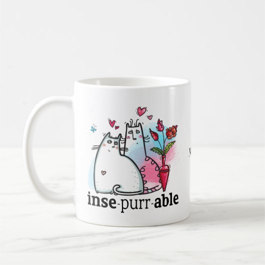 2匹おもしろいの猫ロマンチックなプリンの不可解な名前 コーヒーマグカップ (左)