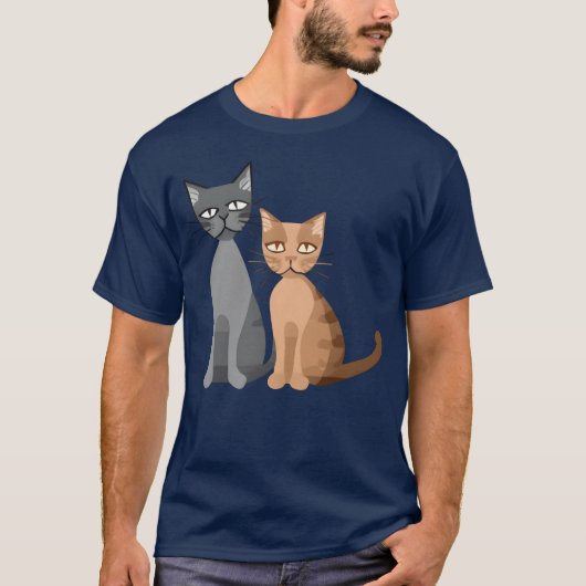 2匹のおもしろい猫 Tシャツ (正面)