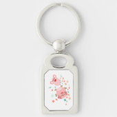 2匹のかわいいマンガ豚の春・メタル・キーチェーン キーホルダー (正面)
