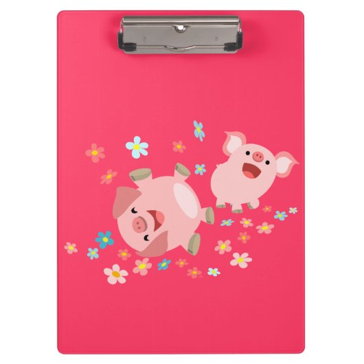 2匹のかわいい漫画の豚の春クリップボード クリップボード (正面)