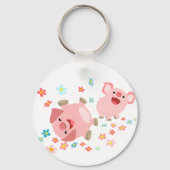 2匹のかわいい漫画の豚の春・キーチェーン キーホルダー (正面)