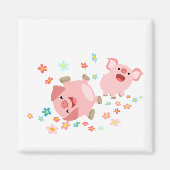 2匹のかわいい漫画の豚の春・マグネット マグネット (正面)