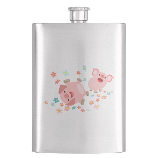 2匹のかわいい漫画の豚春クラシックフラスコ フラスク (正面)