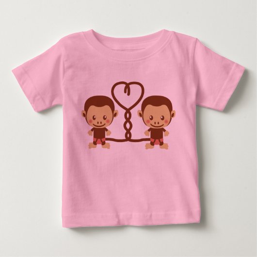 2匹のかわいい猿 ベビーTシャツ (正面)