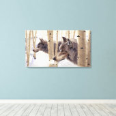 2匹のアスペンツリーの中のオオカミ、アクリル絵画 キャンバスプリント (インサイチュ (ウッドフロア))