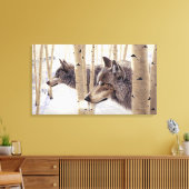 2匹のアスペン樹の中のオオカミ、アクリル絵画 キャンバスプリント (インサイチュ (リビング))