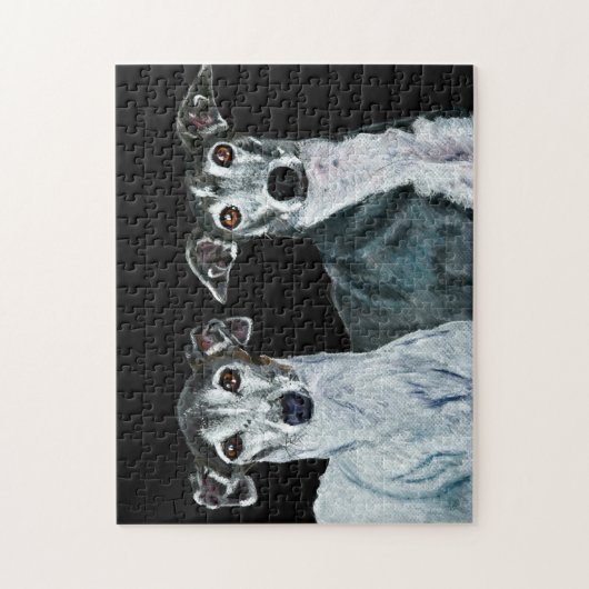 2匹のイタリアン・グレーハウンドの絵を描くこと ジグソーパズル (縦)