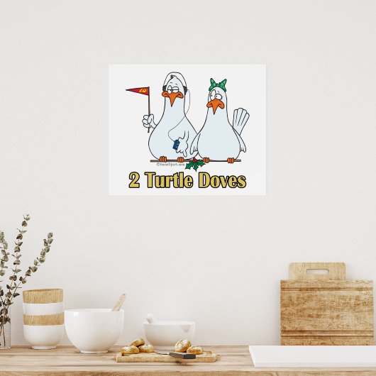 2匹のウミガメがクリスマスの2日目に鳩を振る ポスター (キッチン)