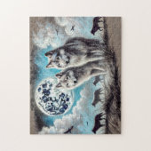 2匹のオオカミが月光の中に群がる ジグソーパズル (縦)