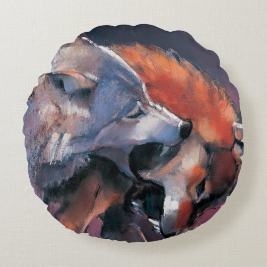 2匹のオオカミ ラウンドクッション (正面)