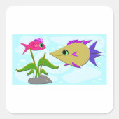 2匹のカラフル魚 スクエアシール (正面)