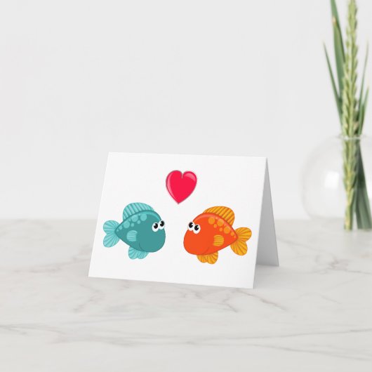 2匹のキャラクター魚とハートの汎用デザイン カード (正面)