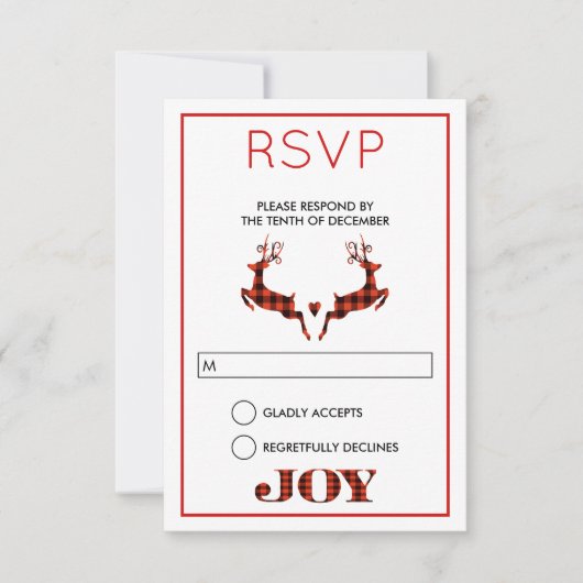 2匹のクリスマス鹿がジャンプするRSVP 招待状 (正面)