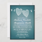 2匹のハートのヴィンテージの青の結婚式招待状 招待状 (正面)