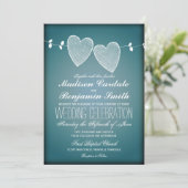 2匹のハートのヴィンテージの青の結婚式招待状 招待状 (スタンド正面)