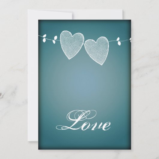 2匹のハートのヴィンテージの青の結婚式招待状 招待状 (裏面)