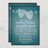 2匹のハートのヴィンテージの青の結婚式招待状 招待状 (正面/裏面)