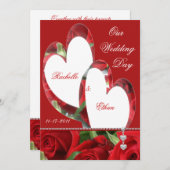 2匹のハートの赤いバラの結婚式招待状 招待状 (正面/裏面)