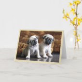 2匹のパグの挨拶状 カード (黄色い花)