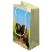 2匹のパーソナライズなかわいいダックスフント犬のDackelの写真 スモールペーパーバッグ (正面アングル)